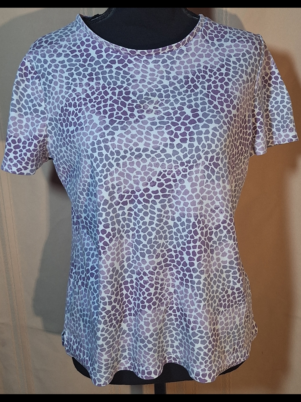 Studio Works Lavender & White Animal Print Short Sleeve Top